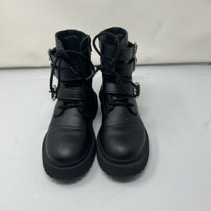 Zara| kids| Lace -Up Ankle  Black Boots With Rhinestones Size EUR 31 US 13 Girls